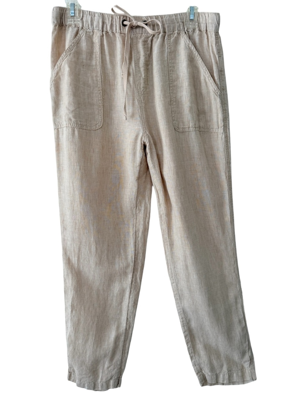 100% Linen Neutral Beige RACHEL Rachel Roy Drawstring Straight-Leg Pants Medium